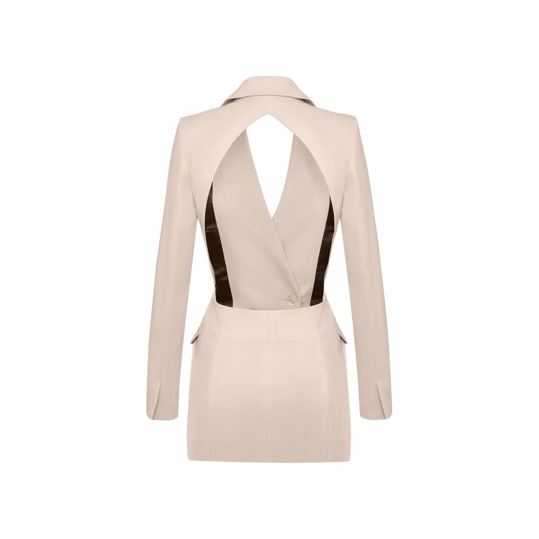 Antheia Wool Open-back Blazer Dress in Blush