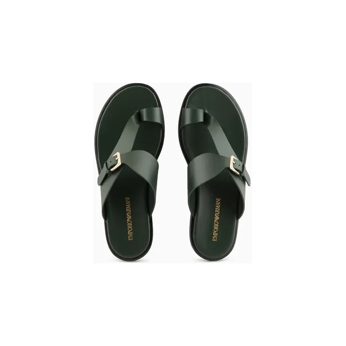 EMPORIO ARMANI LEATHER FLIP-FLOP SANDALS WITH BUCKLE