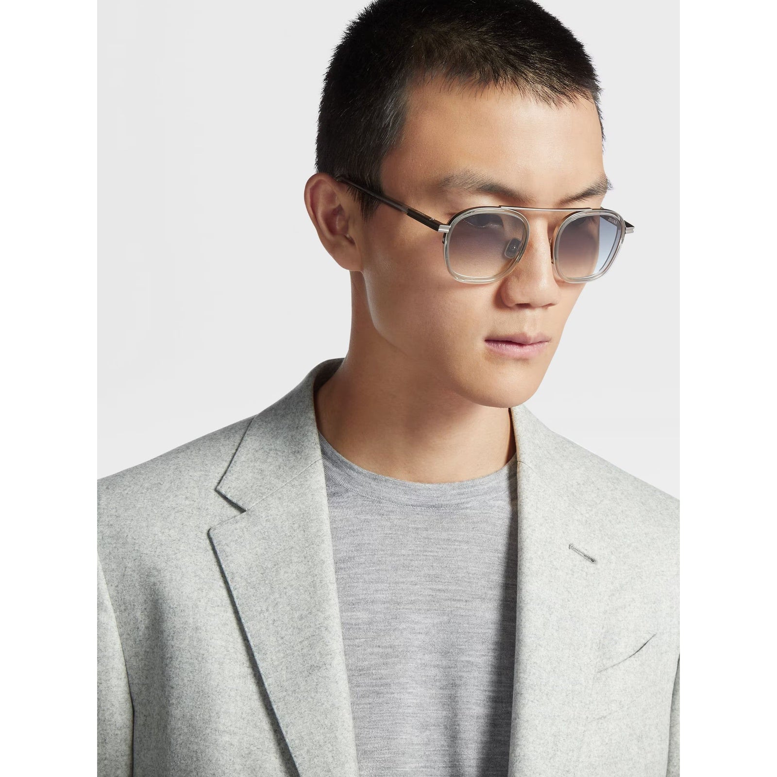 ZEGNA GREY ORIZZONTE I ACETATE AND METAL SUNGLASSES