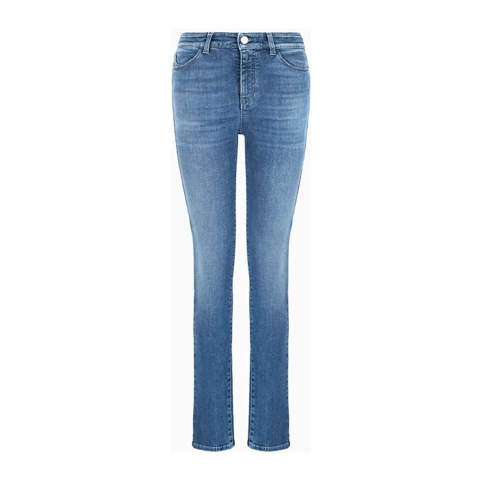 EMPORIO ARMANI J18 HIGH-RISE, SKINNY-LEG JEANS IN A WORN-LOOK DENIM - Yooto