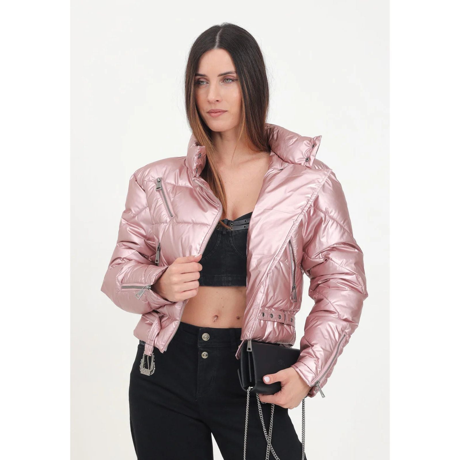 VERSACE JEANS COUTURE Pink Down Jacket with Pearl Metallic Finish Yooto