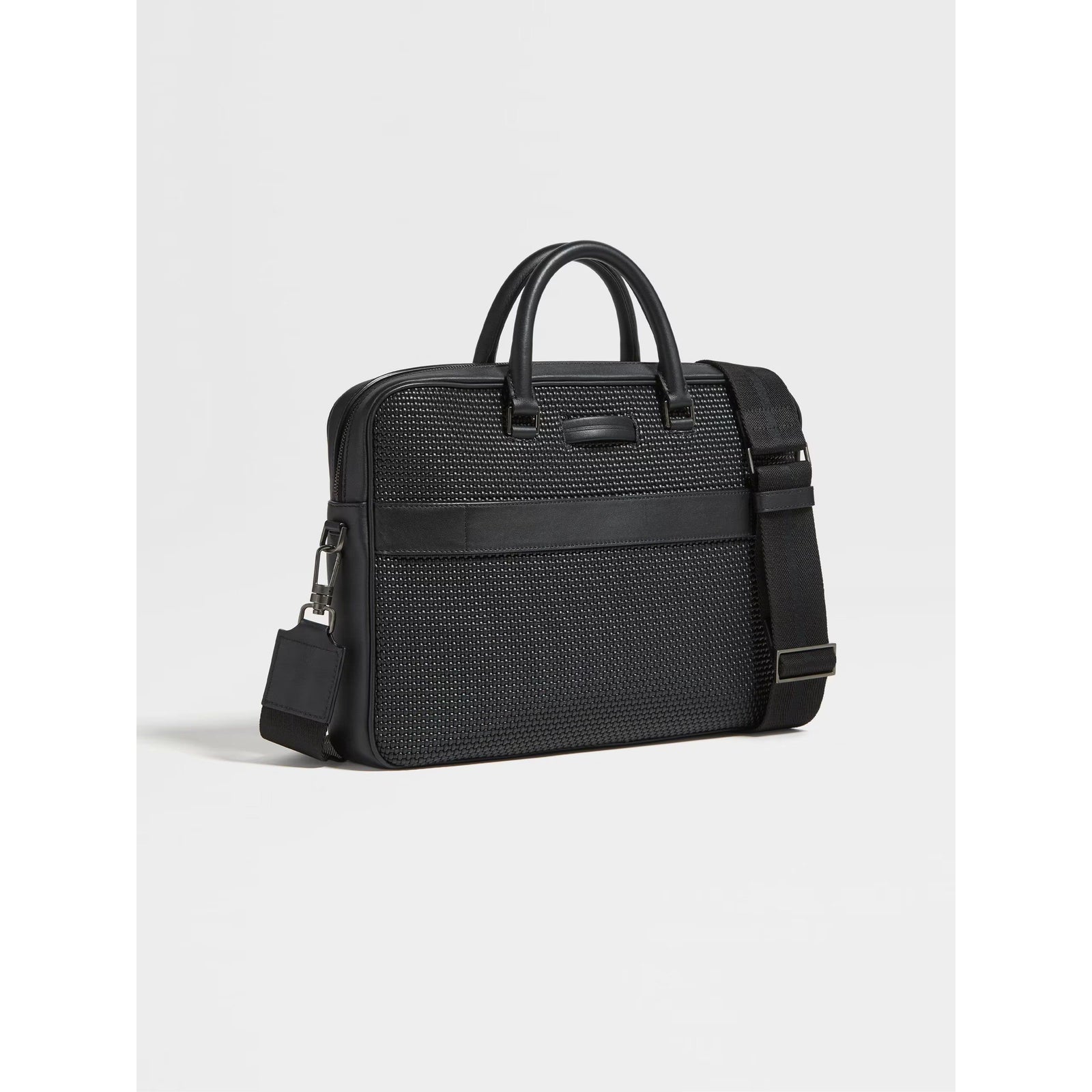 ZEGNA BLACK PELLETESSUTA™ LEATHER EDGY BUSINESS BAG