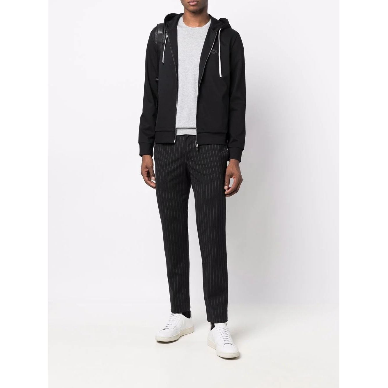 EMPORIO ARMANI logo-patch zip-up hoodie