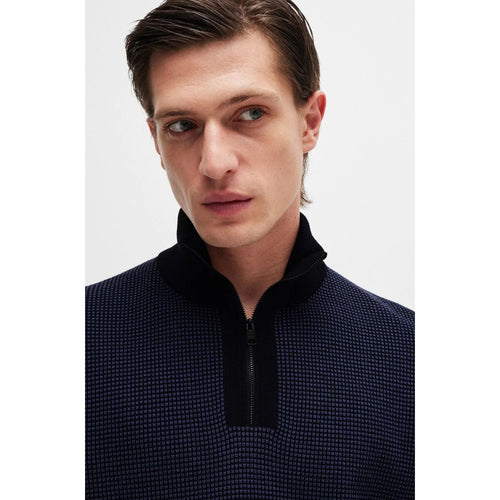 Load image into Gallery viewer, BOSS VIRGIN-WOOL ZIP-NECK SWEATER WITH MIXED STRUCTURES
