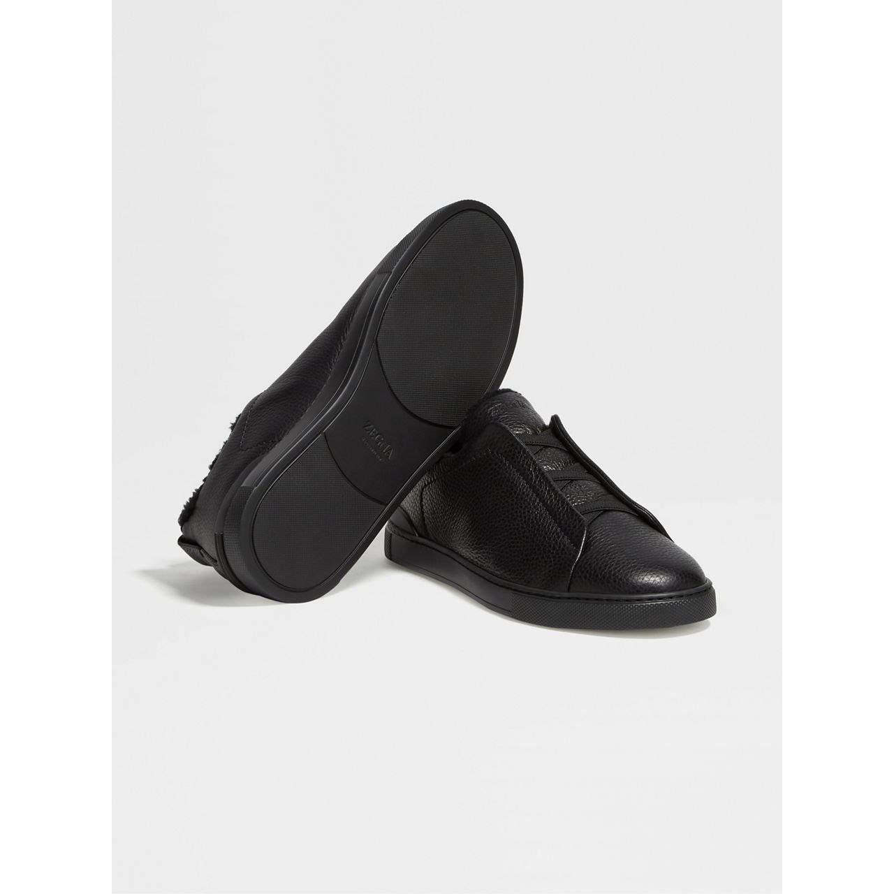 ZEGNA BLACK DEERSKIN TRIPLE STITCH™ SNEAKERS