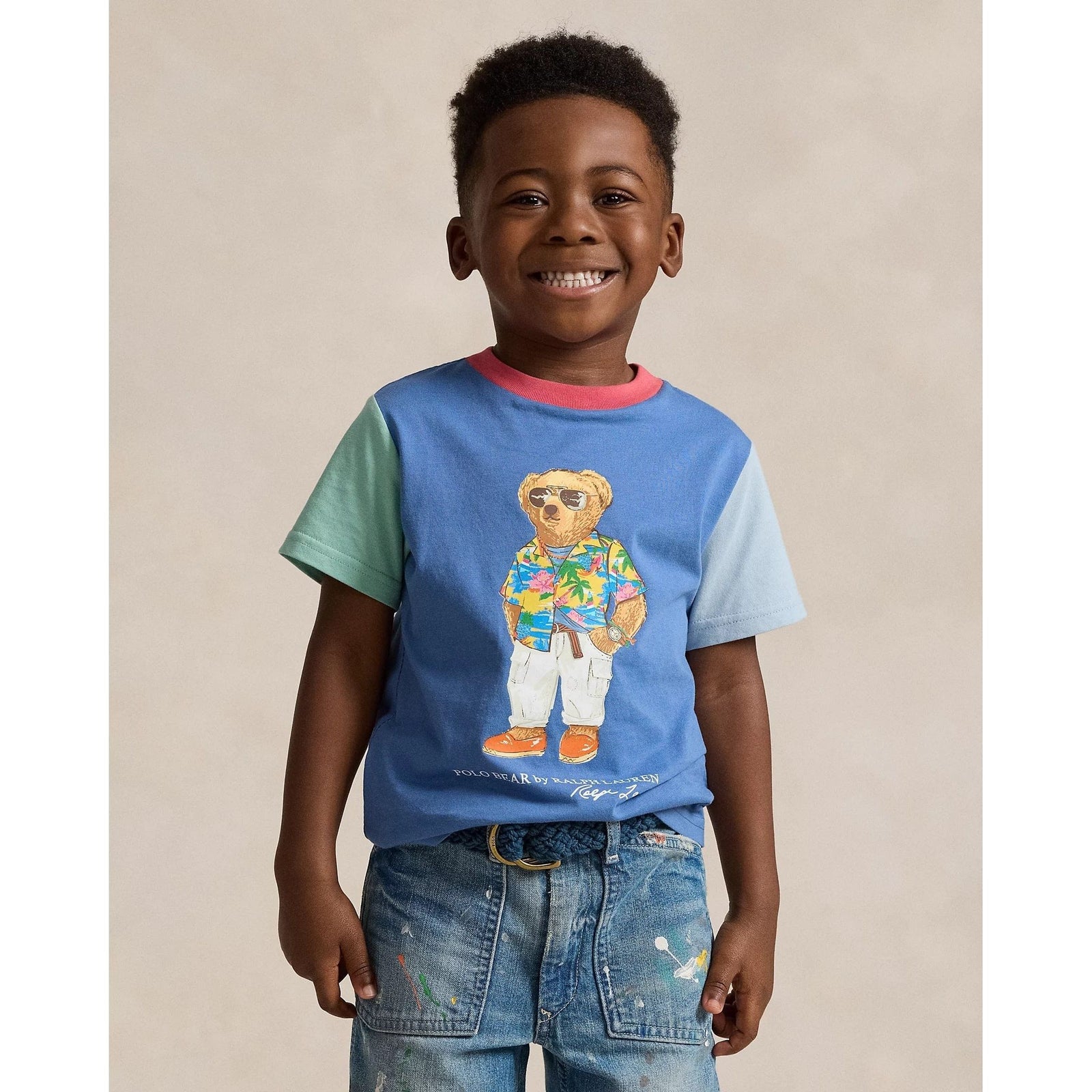 POLO RALPH LAUREN POLO BEAR COLOUR-BLOCKED COTTON T-SHIRT - Yooto