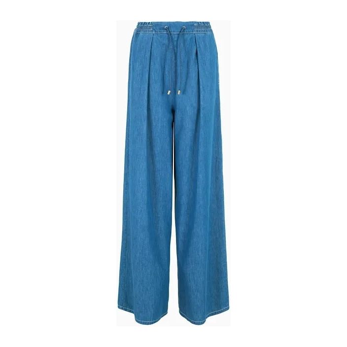 EMPORIO ARMANI LIGHT DENIM WIDE-LEG TROUSERS WITH DRAWSTRING