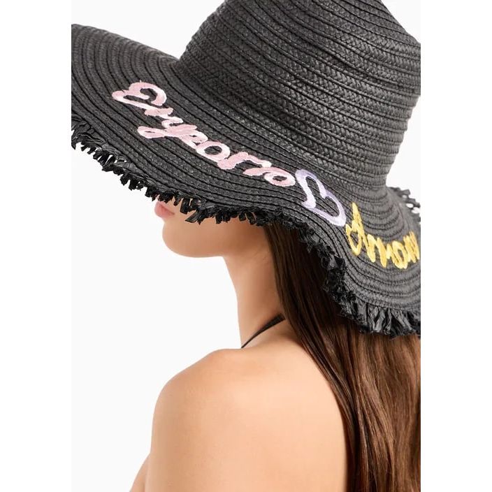 EMPORIO ARMANI BEACHWEAR FEDORA HAT IN PAPER YARN WITH LOGO EMBROIDERY