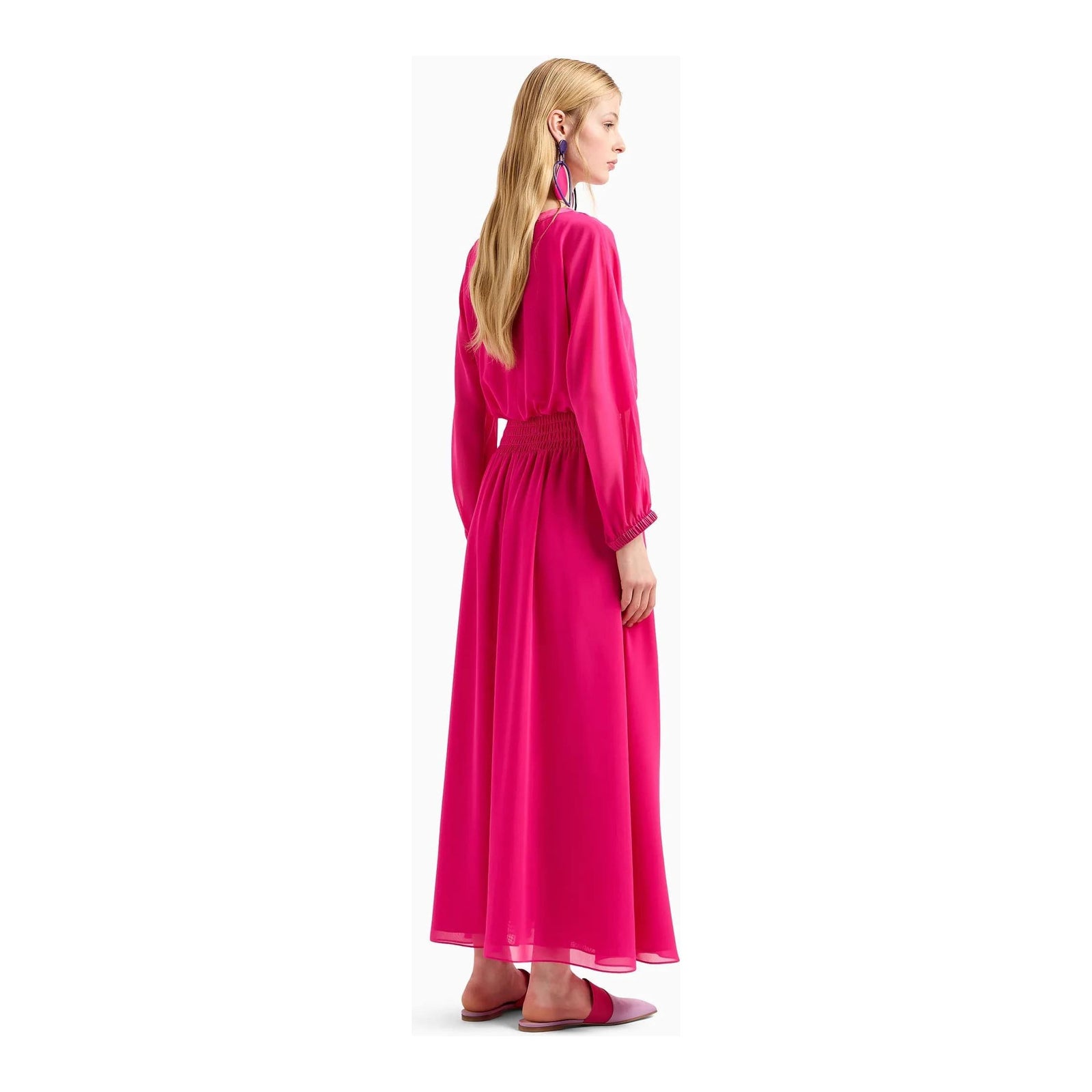 EMPORIO ARMANI LONG DRESS IN GEORGETTE WITH GATHERED WAIST - Yooto