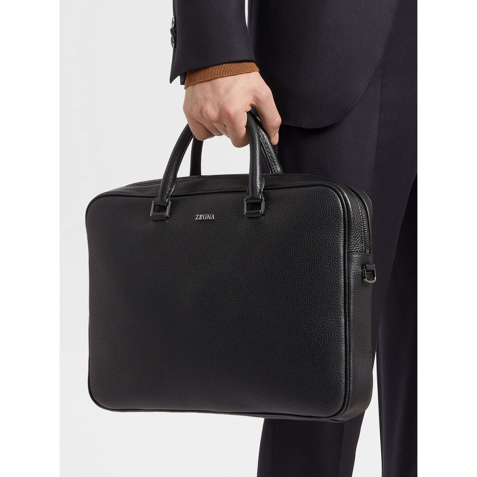 ZEGNA BLACK LEATHER EDGY BUSINESS BAG