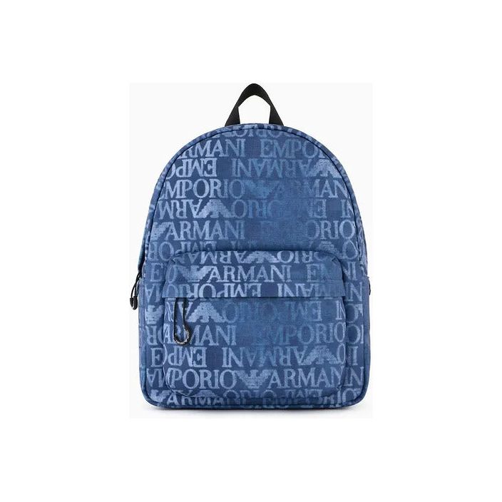 EMPORIO ARMANI KIDS BACKPACK IN TECHNICAL FABRIC WITH ALL-OVER GRAPHIC DESIGN LOGO PRINT