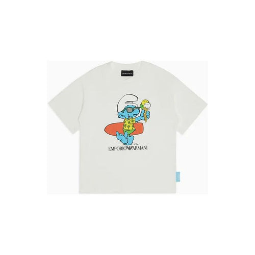 Load image into Gallery viewer, EMPORIO ARMANI KIDS ASV ORGANIC JERSEY T-SHIRT WITH THE SMURFS PRINT
