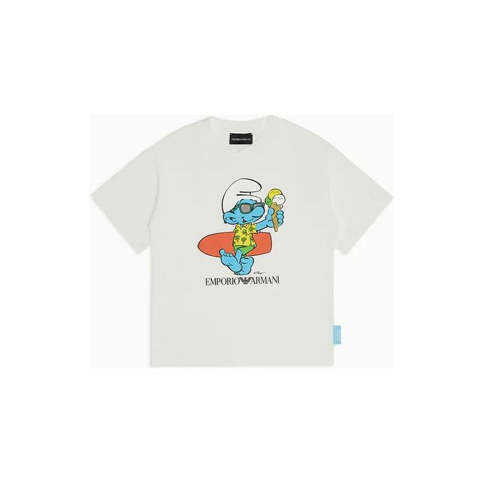 EMPORIO ARMANI KIDS ASV ORGANIC JERSEY T-SHIRT WITH THE SMURFS PRINT