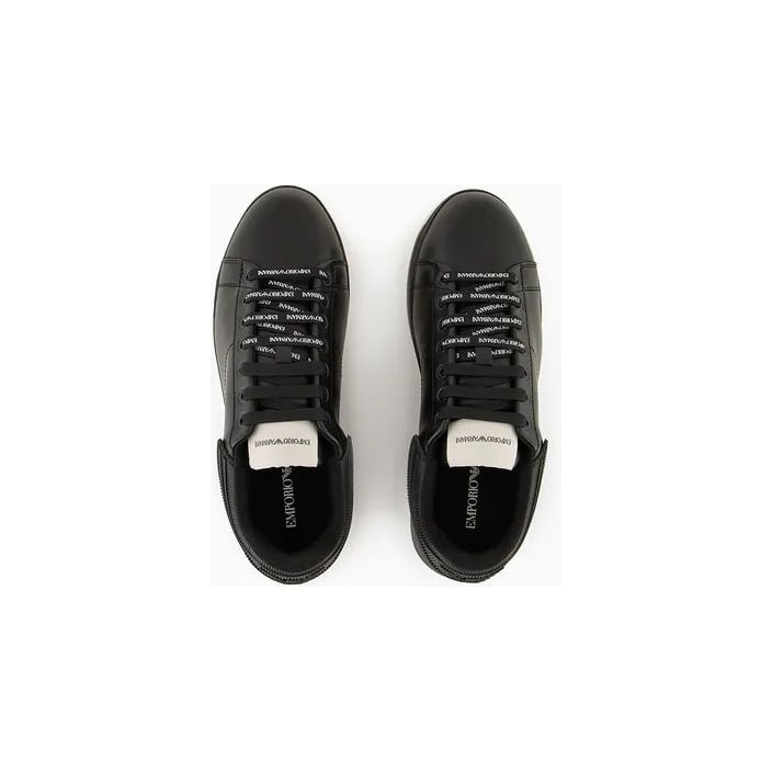 EMPORIO ARMANI LEATHER SNEAKERS WITH RUBBER BACK KNURLED SOLE - Yooto