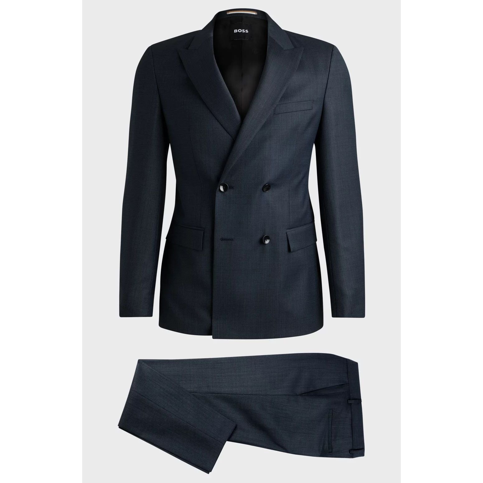 BOSS DOUBLE-BREASTED SLIM-FIT SUIT IN MICRO-PATTERNED WOOL