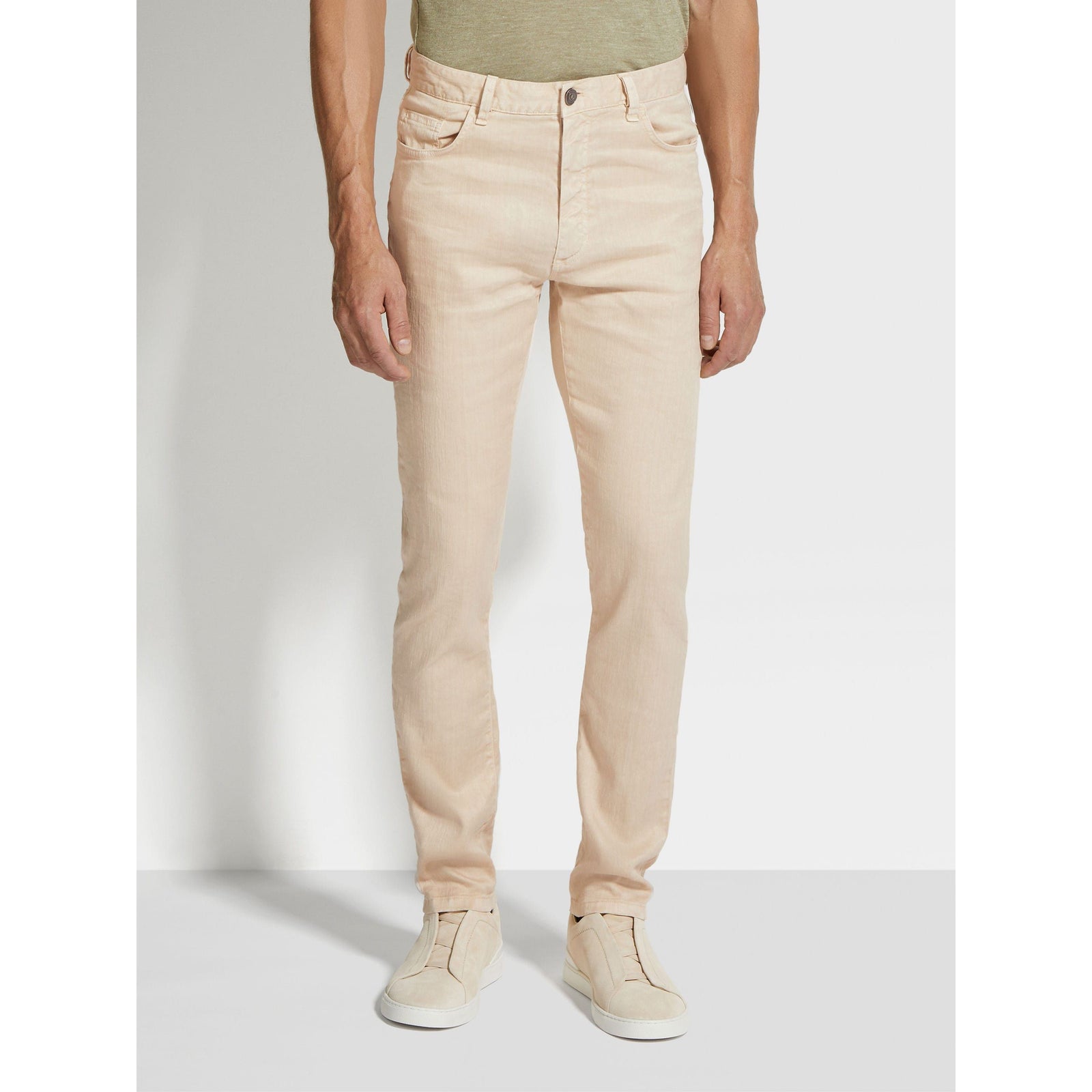 ZEGNA LIGHT BEIGE STRETCH LINEN AND COTTON ROCCIA JEANS