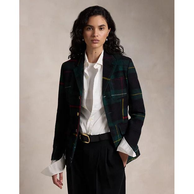 RALPH LAUREN Patchwork Plaid Wool Twill Blazer