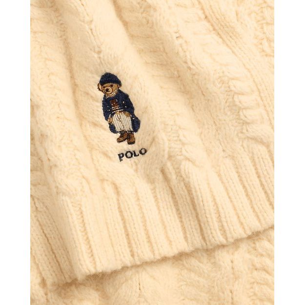 RALPH LAUREN Polo Bear Cable-Knit Wool-Blend Scarf