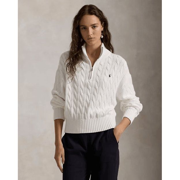 RALPH LAUREN Cable-Knit Cotton Quarter-Zip Jumper