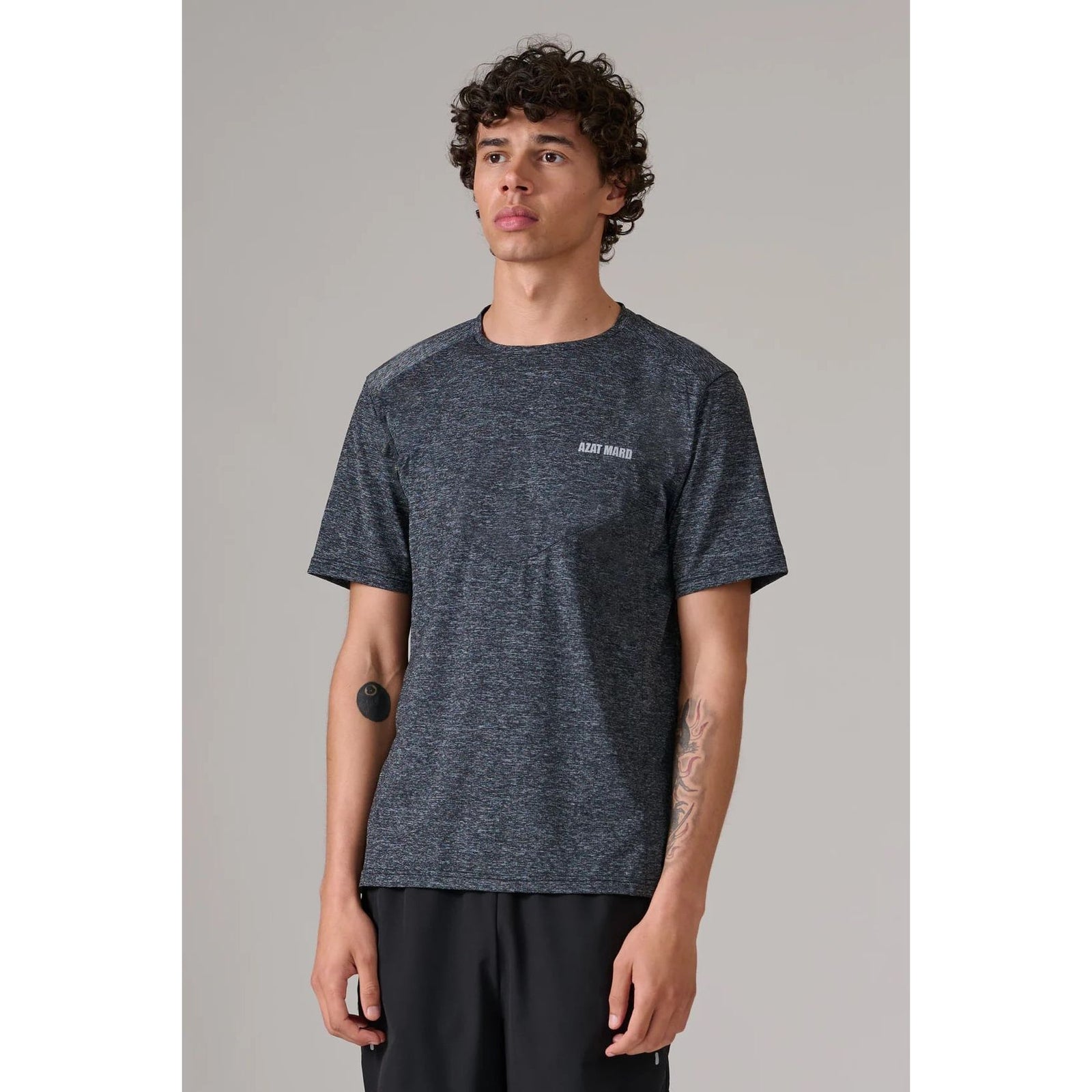 AZAT MARD BLACK/GREY MARL ACTIVEWEAR T-SHIRT - Yooto