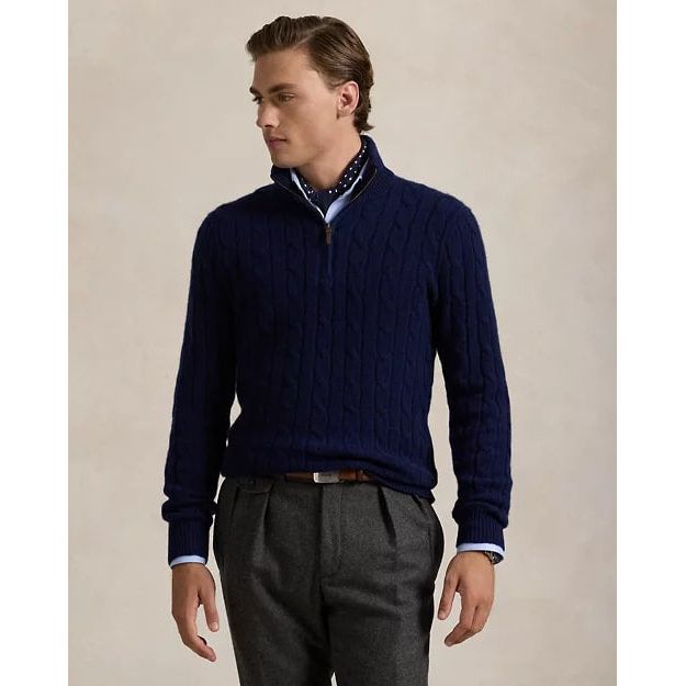 RALPH LAUREN Cable-Knit Cashmere Quarter-Zip Jumper