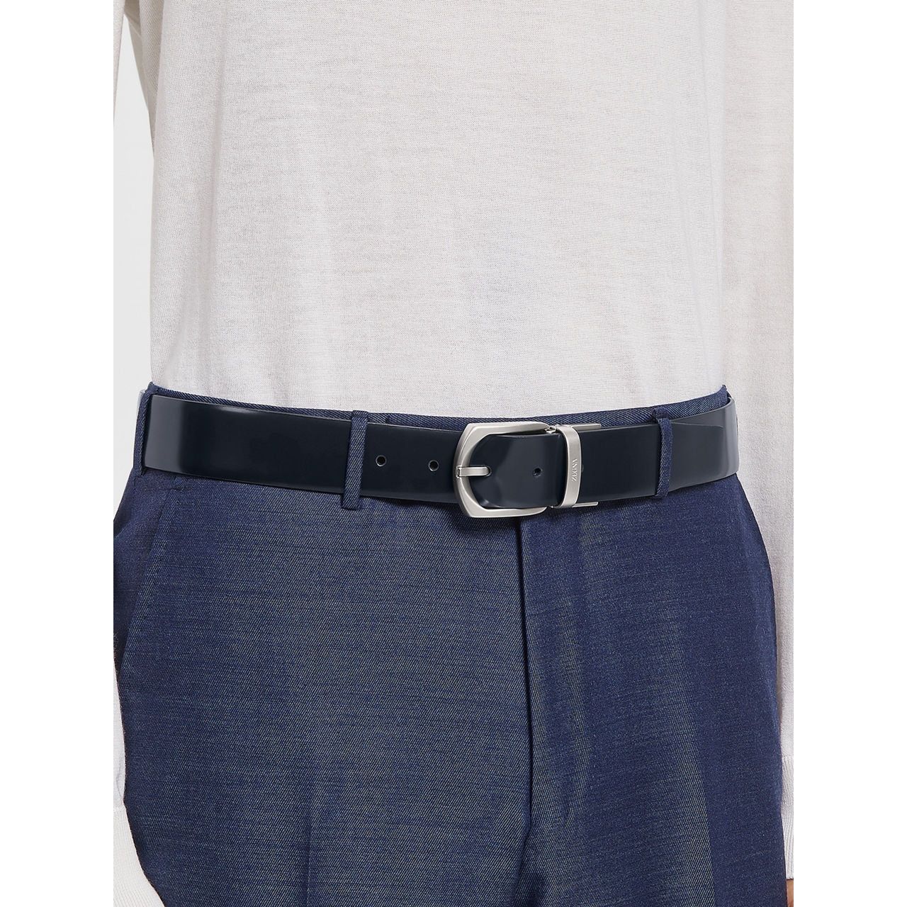 ZEGNA BLUE AND BLACK REVERSIBLE LEATHER BELT