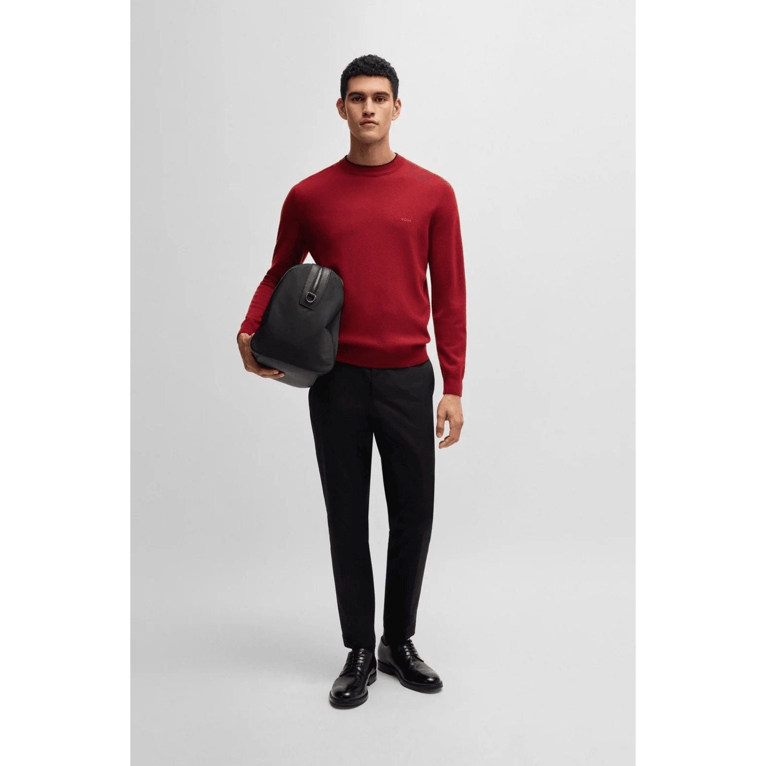 BOSS VIRGIN-WOOL SWEATER WITH EMBROIDERED LOGO