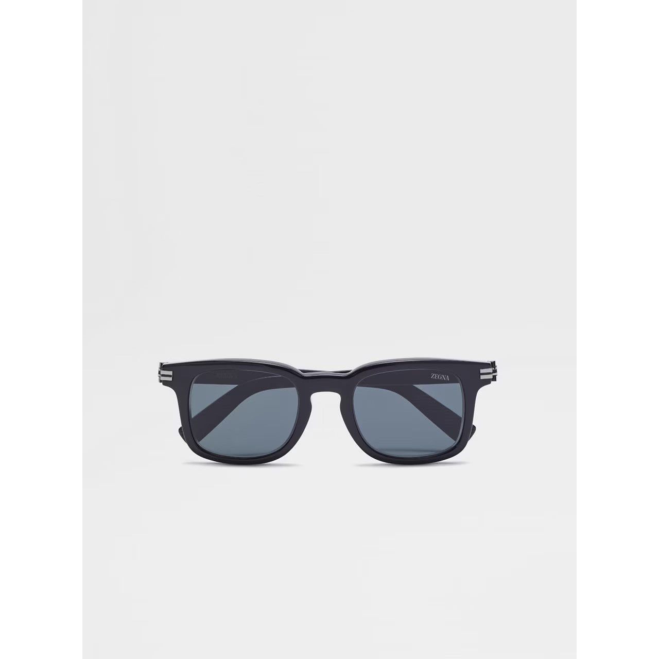 ZEGNA BLACK ACETATE SUNGLASSES