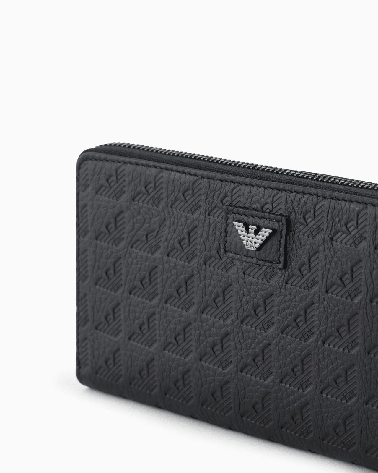 EMPORIO ARMANI Zip-around leather wallet with all-over embossed eagle