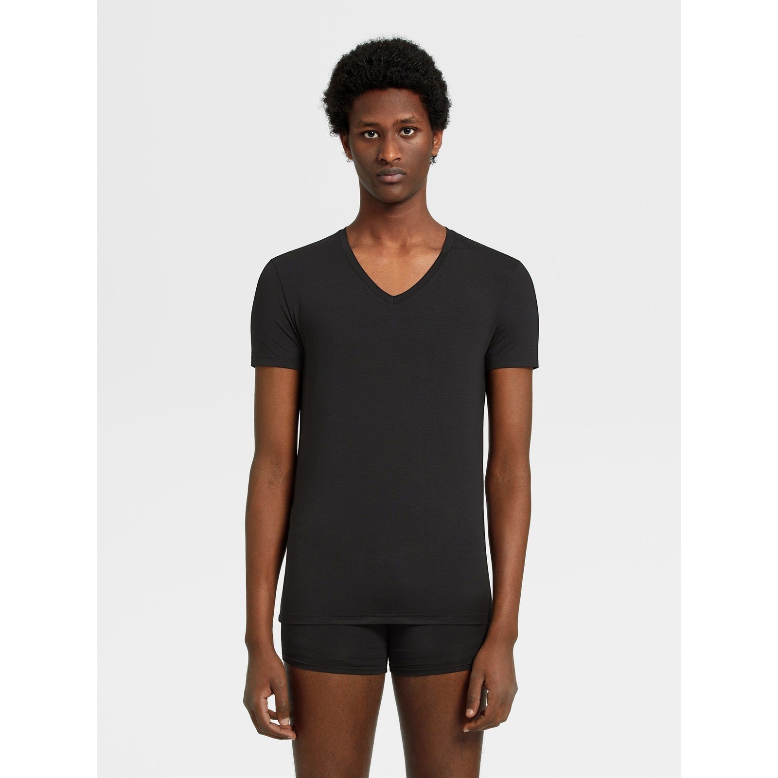 ZEGNA BLACK STRETCH MODAL V-NECK T-SHIRT