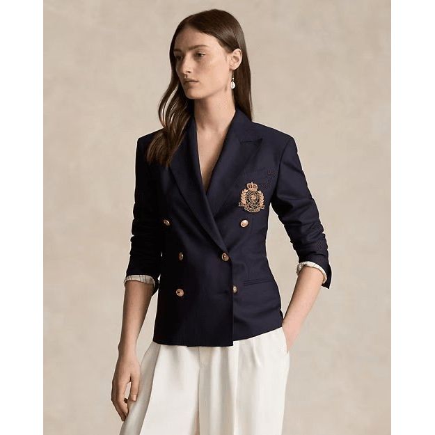 RALPH LAUREN Double-Breasted Crest Blazer