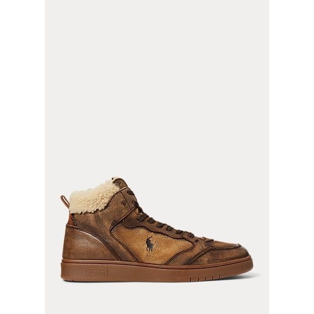 POLO RALPH LAUREN COURT LEATHER-SHEARLING HIGH-TOP TRAINER - Yooto