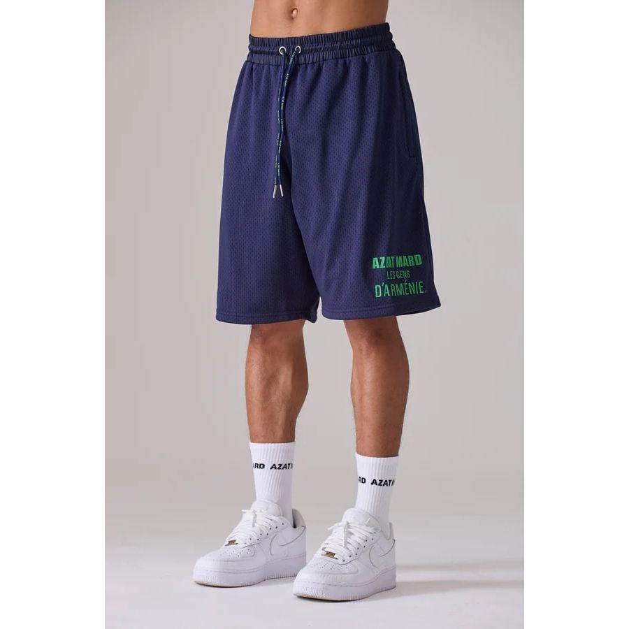 AZAT MARD LES GENS NAVY/GREEN MESH SHORTS - Yooto