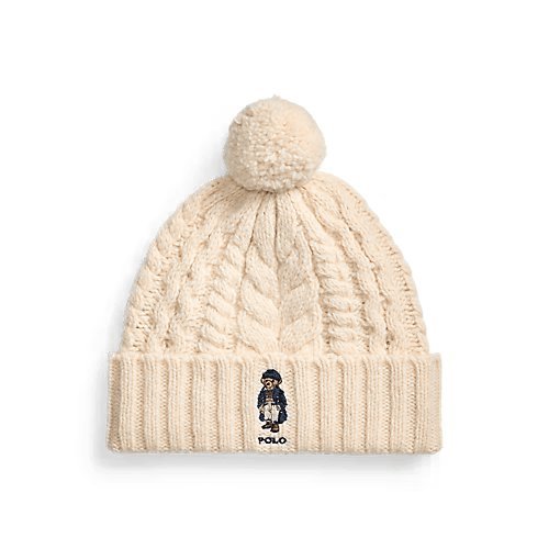 RALPH LAUREN Polo Bear Cable Pom-Pom Beanie