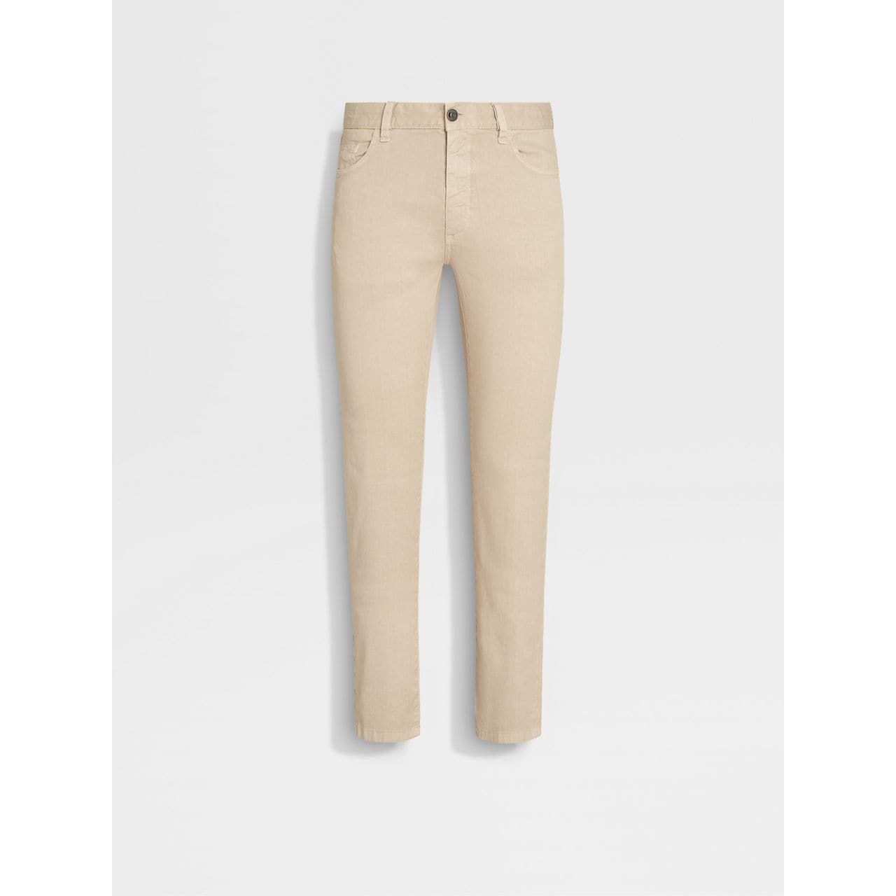 ZEGNA LIGHT BEIGE STRETCH LINEN AND COTTON ROCCIA JEANS