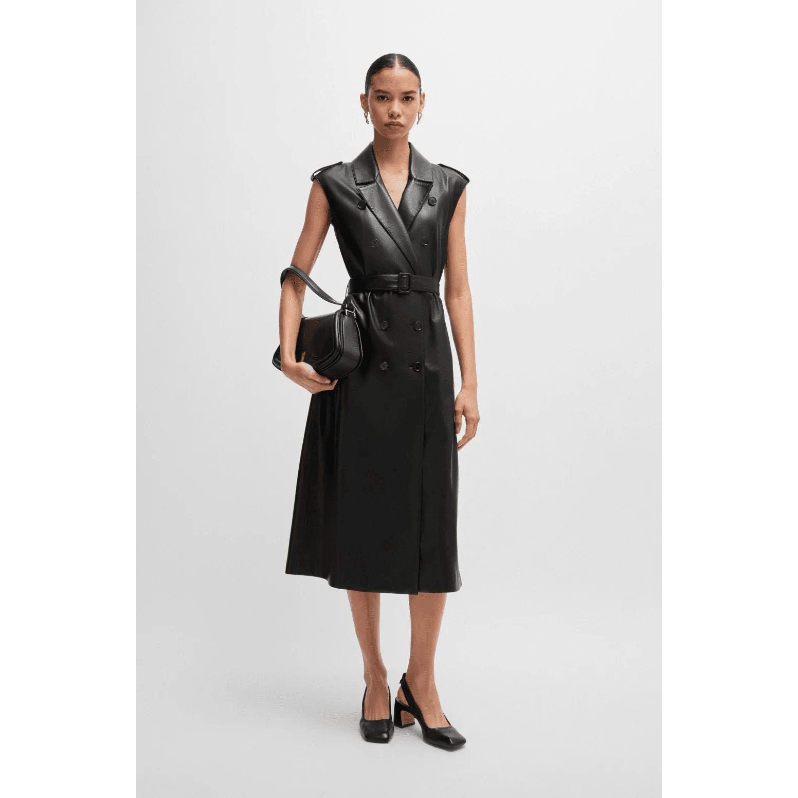 BOSS FAUX-LEATHER DRESS WITH DOUBLE-BREASTED FRONT