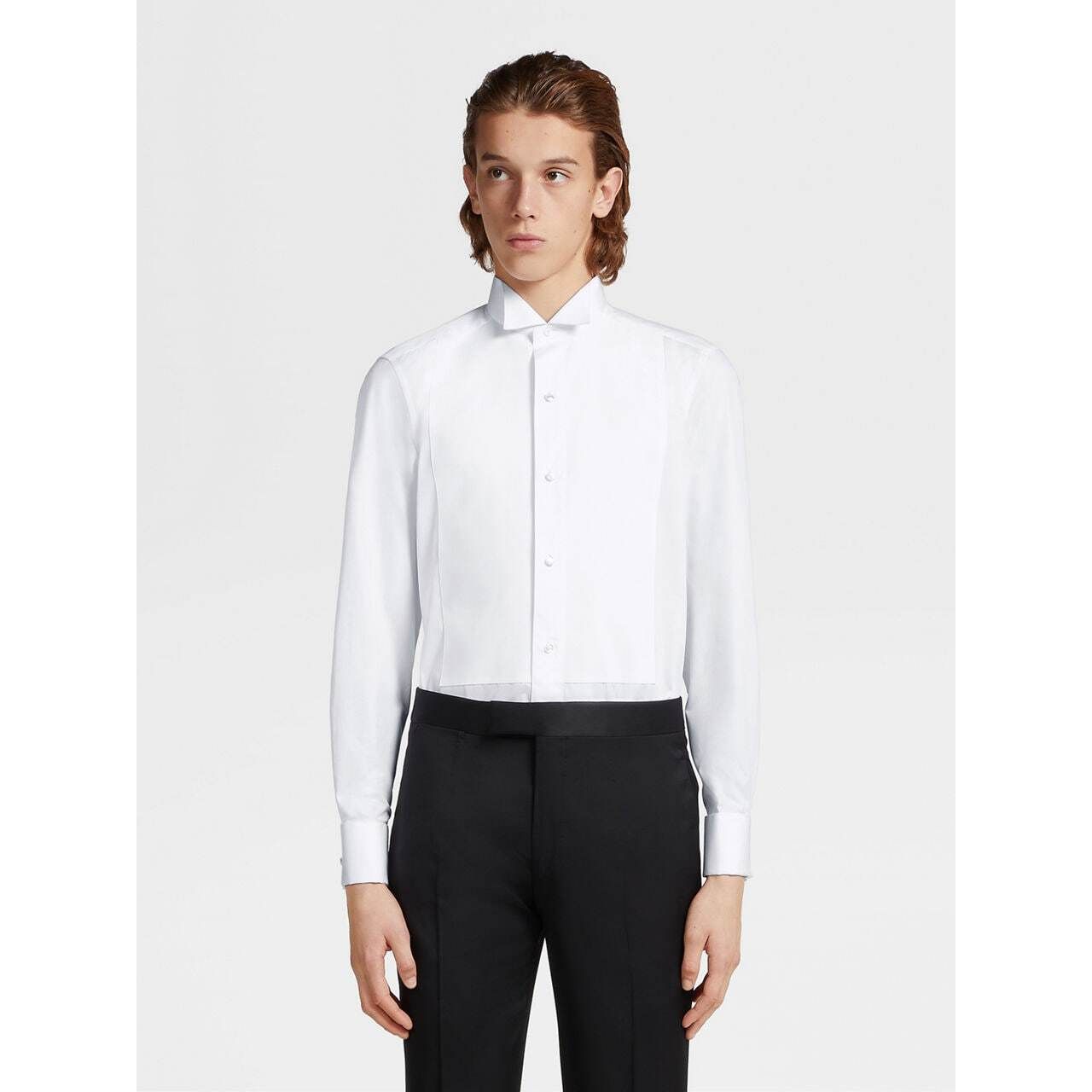 ZEGNA WHITE COTTON TUXEDO SHIRT