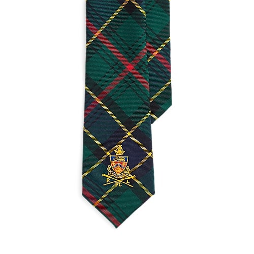 RALPH LAUREN Crest-Embroidered Tartan Wool Tie