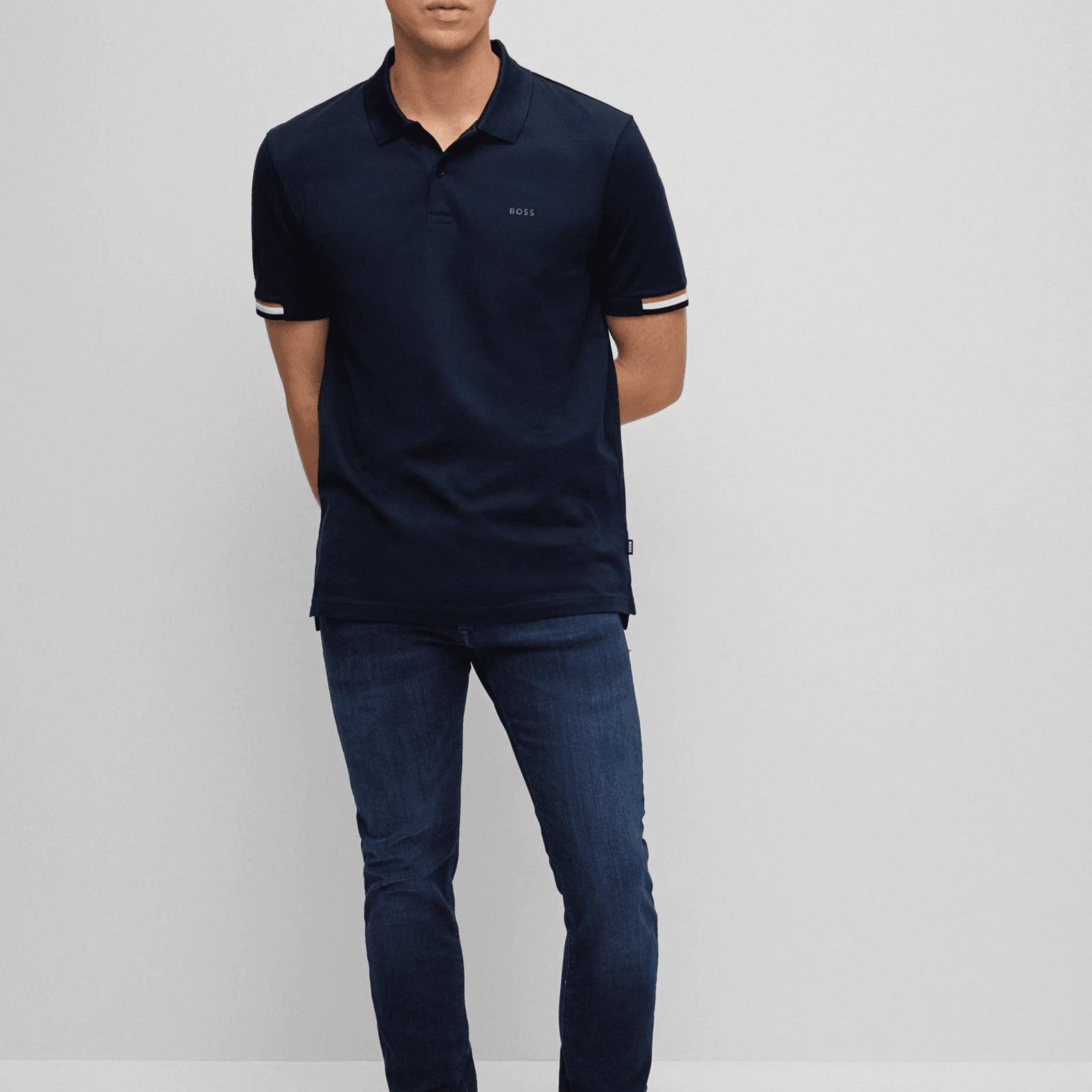 BOSS Regular-fit polo shirt with rubberized logo