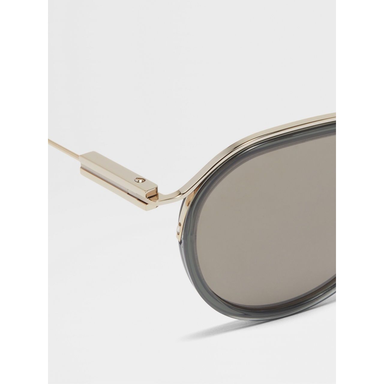 ZEGNA TRANSPARENT GREEN AND PALE GOLD ACETATE AND METAL SUNGLASSES