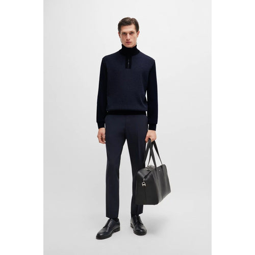 Load image into Gallery viewer, BOSS VIRGIN-WOOL ZIP-NECK SWEATER WITH MIXED STRUCTURES
