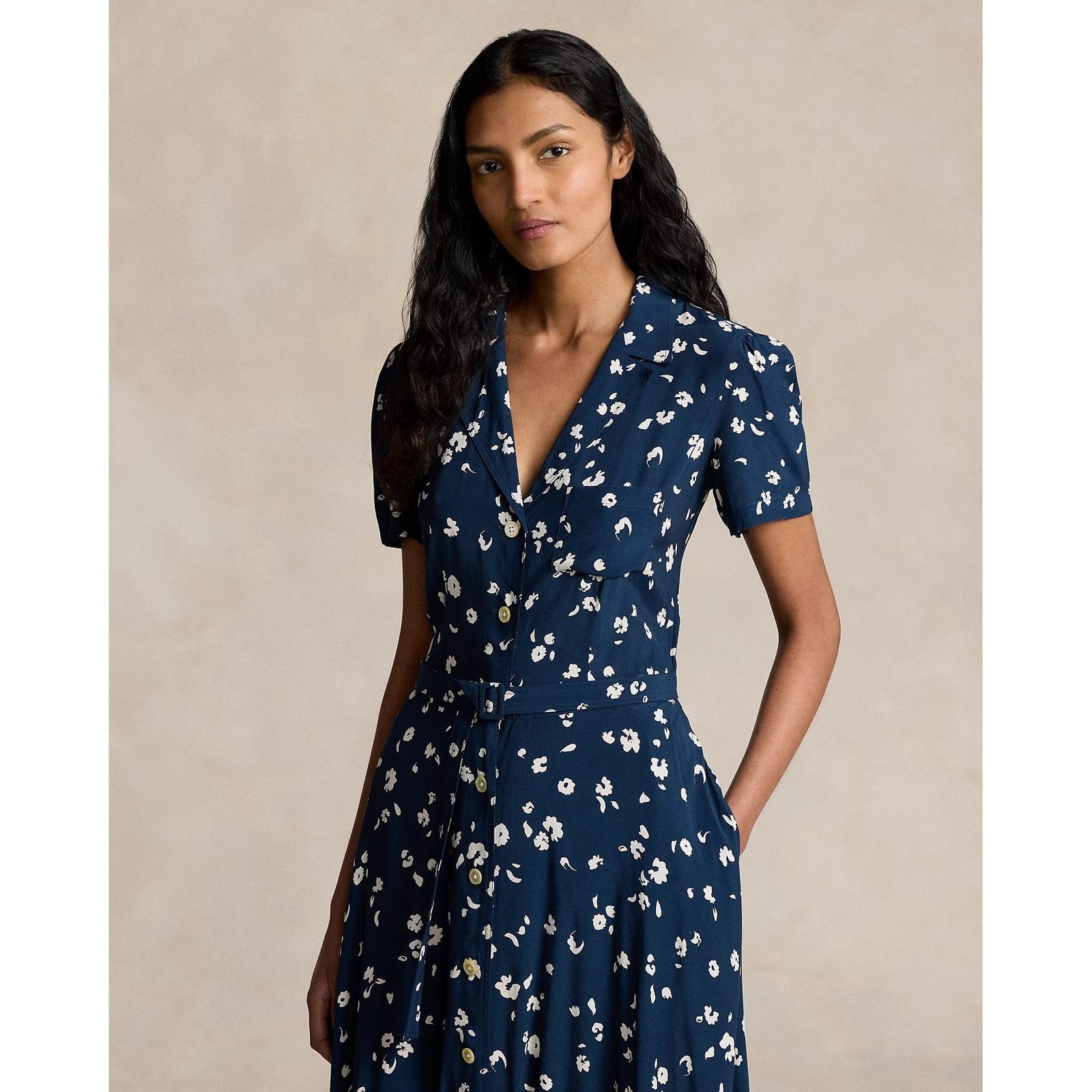 POLO RALPH LAUREN FLORAL CREPE SHORT-SLEEVE DRESS