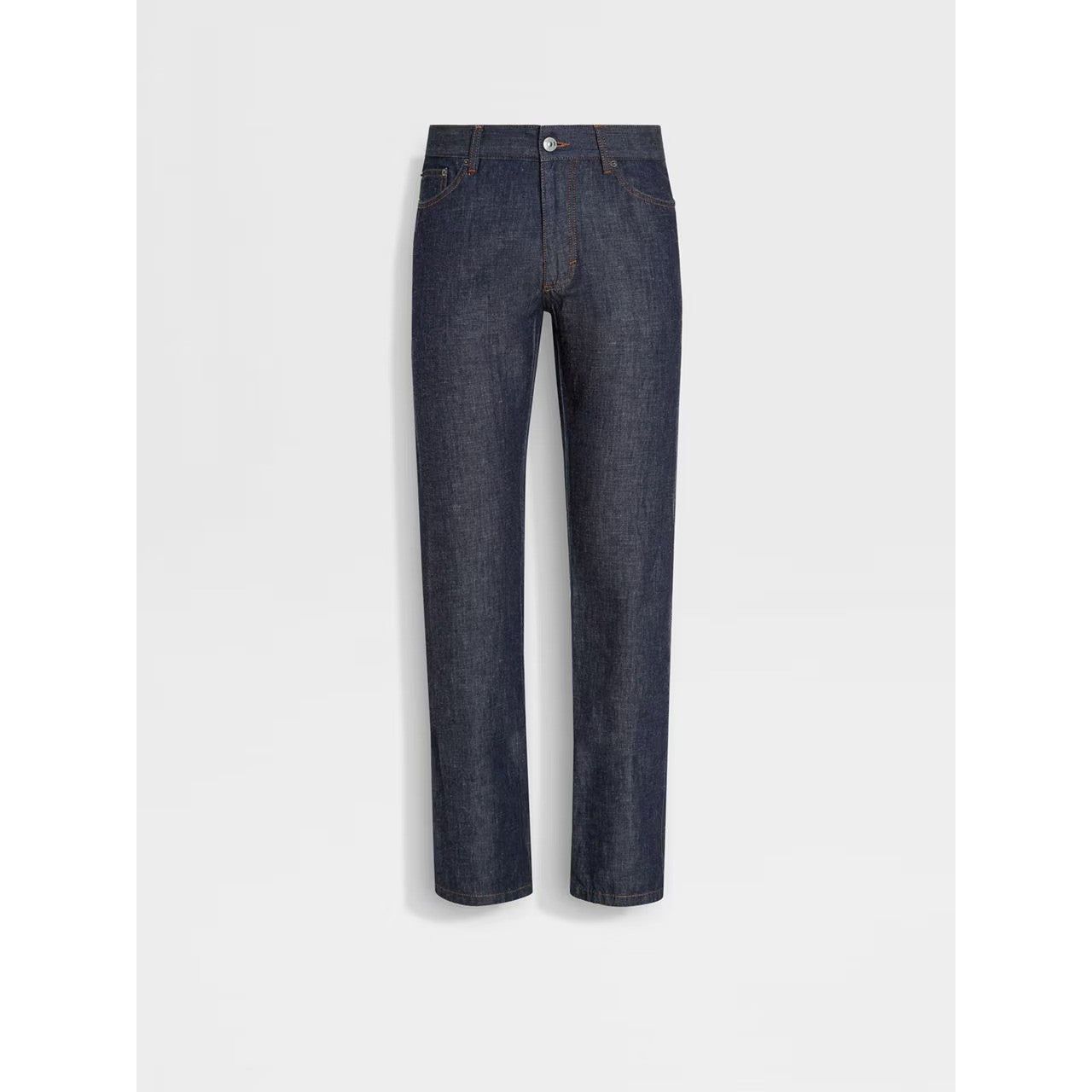 ZEGNA DARK BLUE RINSE-WASHED COTTON AND LINEN ROCCIA JEANS