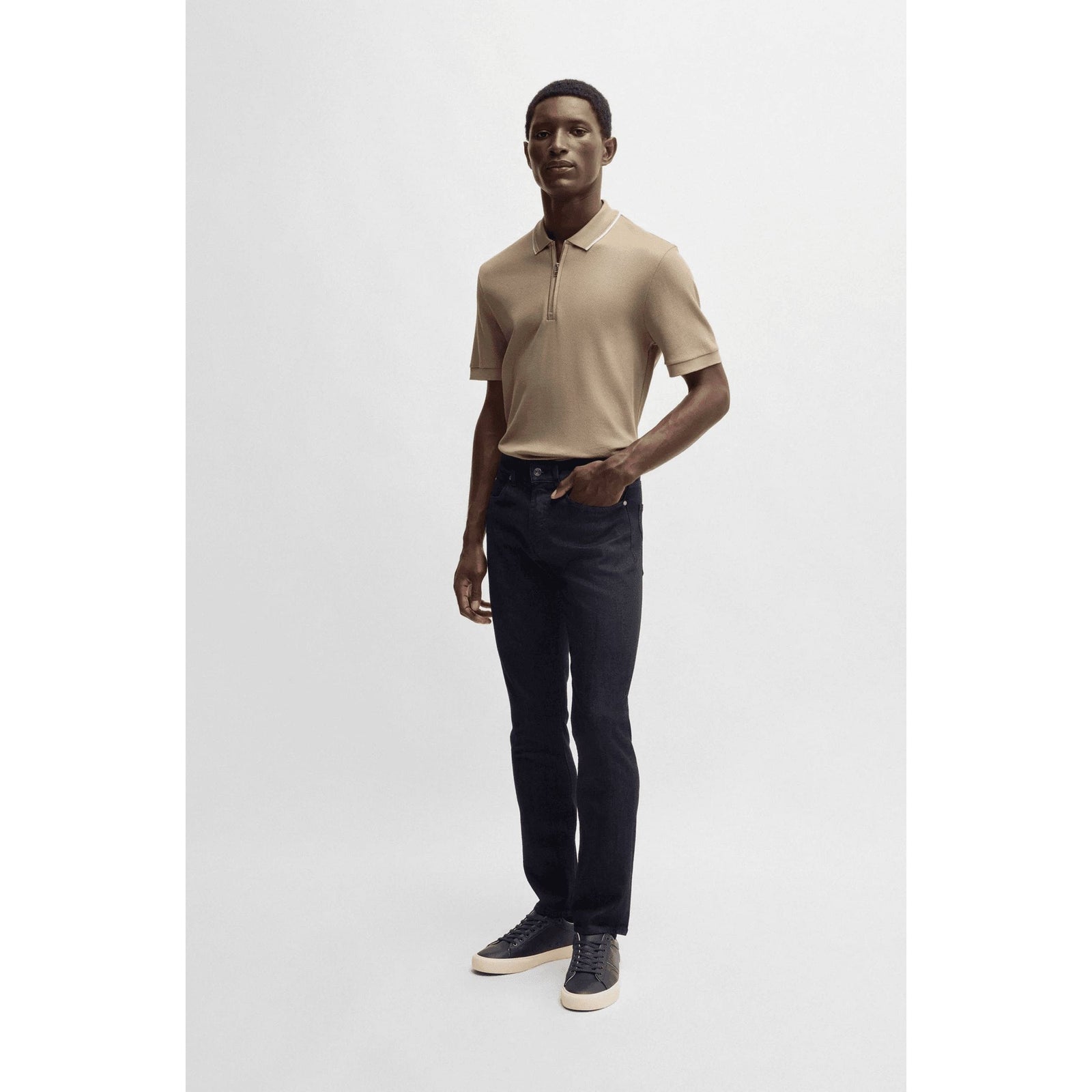 BOSS Structured-cotton polo shirt with zip placket