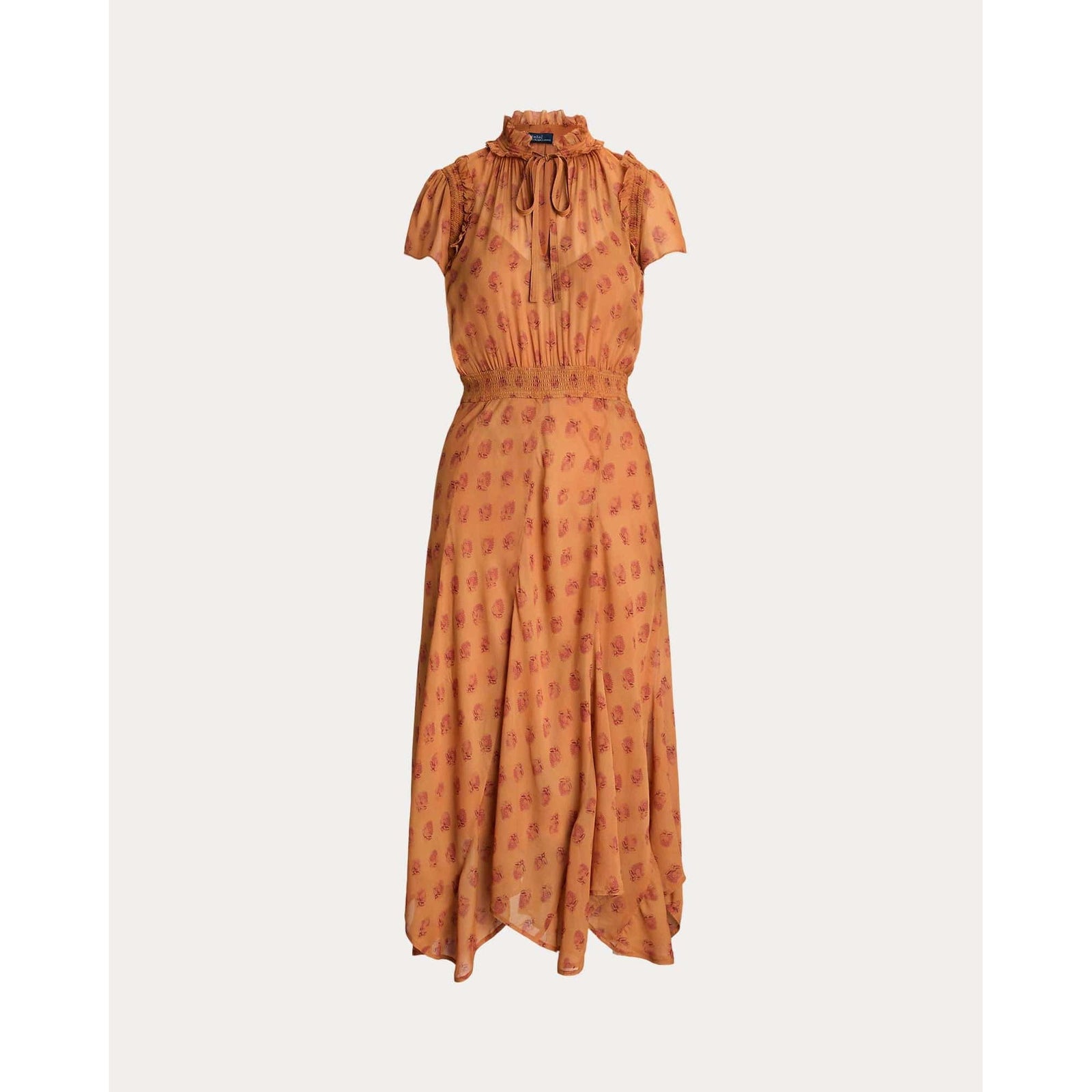 POLO RALPH LAUREN BLOCK-PRINT GEORGETTE TIE-NECK DRESS