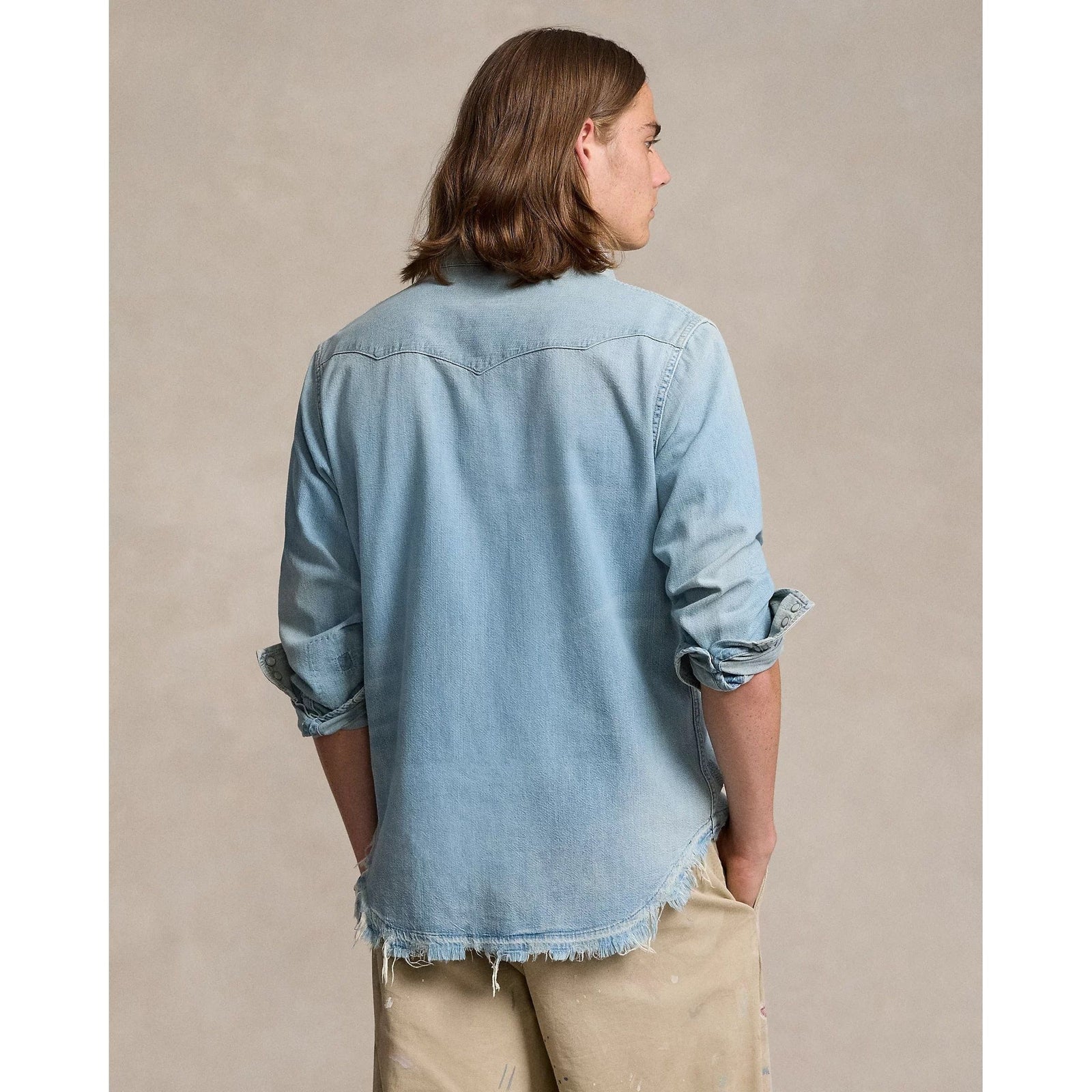 POLO RALPH LAUREN DISTRESSED DENIM WESTERN SHIRT