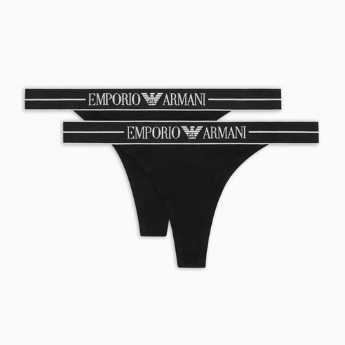 Load image into Gallery viewer, EMPORIO ARMANI Two-pack of ASV organic-cotton thongs with logo waistband
