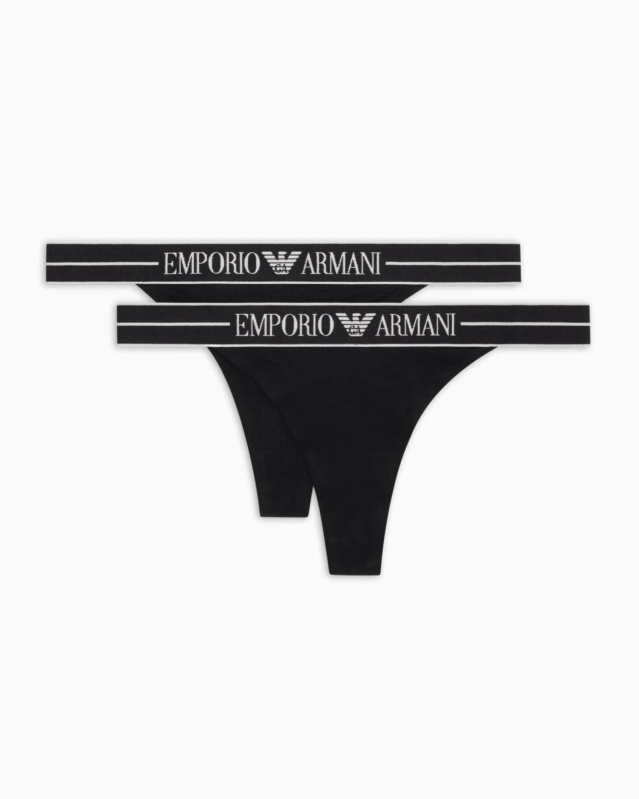 EMPORIO ARMANI Two-pack of ASV organic-cotton thongs with logo waistband