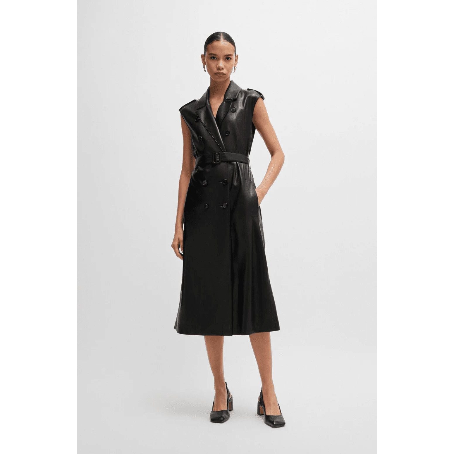 BOSS FAUX-LEATHER DRESS WITH DOUBLE-BREASTED FRONT