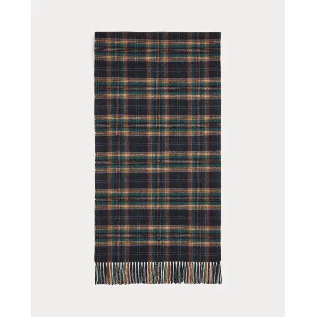 RALPH LAUREN Fringe Plaid Wool-Cashmere Scarf